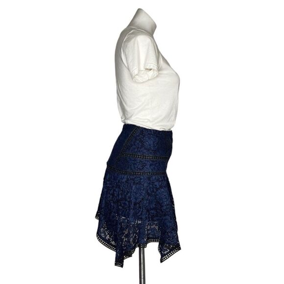 VERONICA BEARD Blue Skirt Floral Lace Overlay Uneven Hem Mini Size 2 - Picture 3 of 12